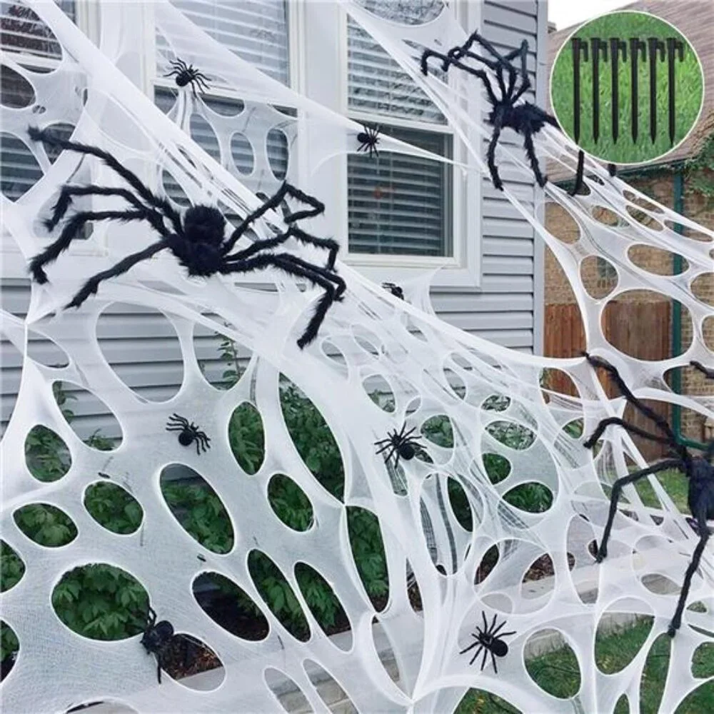 Giant Beef Netting Spider Web Halloween Decorations, Pre-Cut Spiderwebs Super